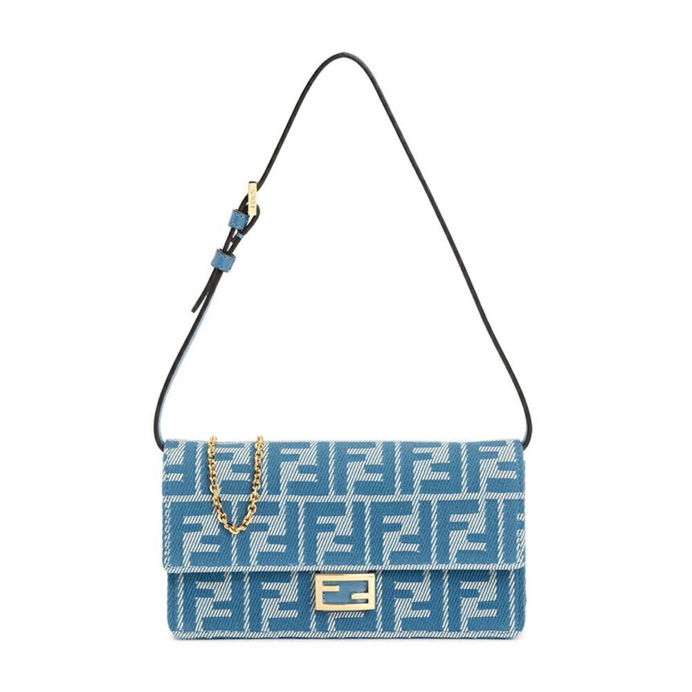 FENDI Shoulder Bag Baguette Chain Wallet Shoulder Bag blue denim jacquard
